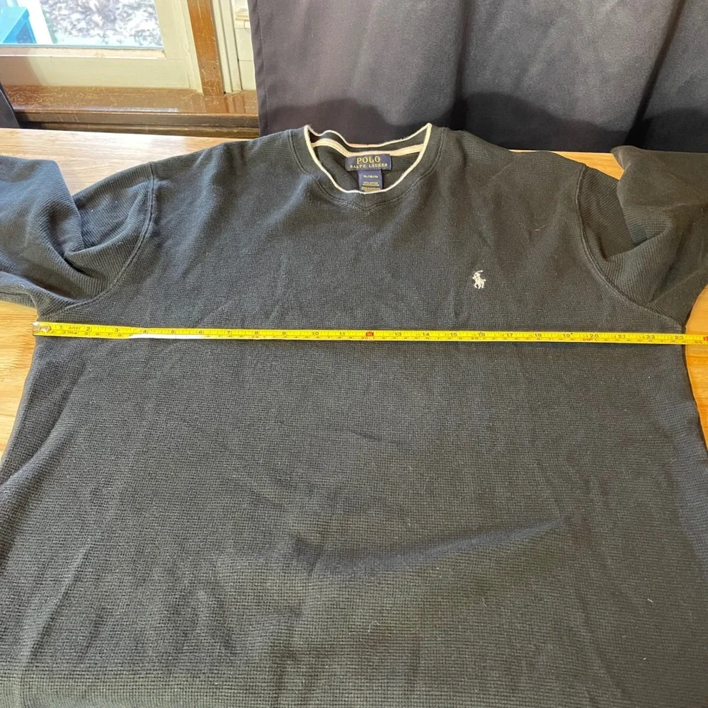 Polo Ralph Lauren Mens‎ Thermal V Neck Long Sleeve Shirt Black Henley Waffle XL